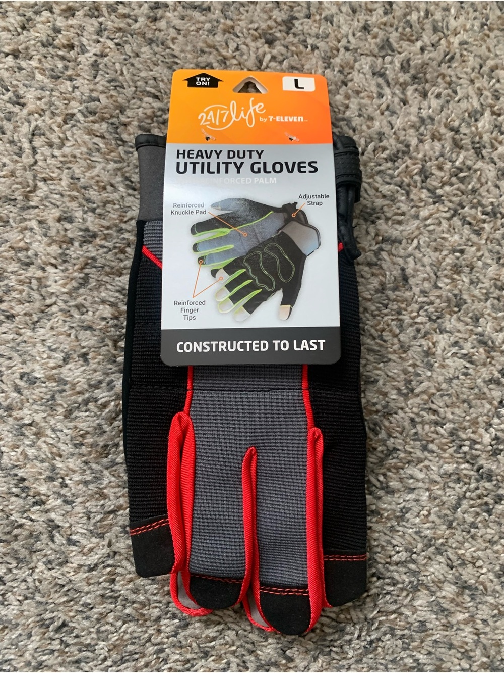 Pugs Heavy Duty Men's Utility Gloves - Black/Gray with Red Accents Size L